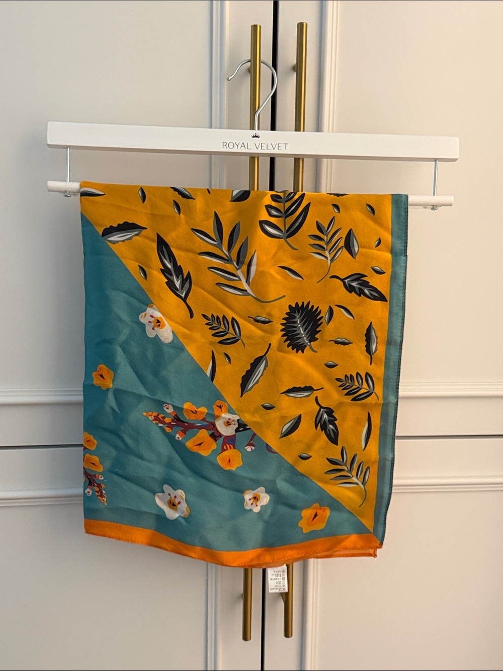 Floral Silk Scarf in Mustard & Teal